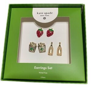 Kate Spade X Target Stud Earrings Set French Fries Strawberries Champagne FLAW